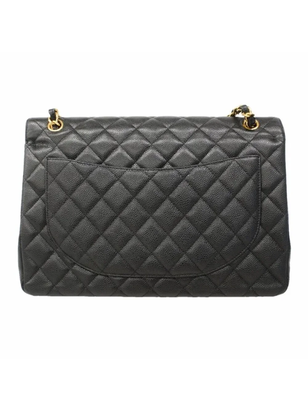 Chanel Shoulder Bag Maxi Quilted Caviar Leather Black Gold